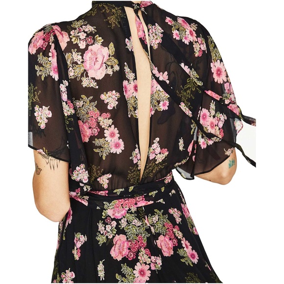 Nwot Zara Black Floral Printed Flowy Mini Dress - Picture 2 of 7